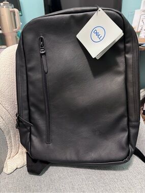 Dell Black Leather-Style Tech Laptop Backpack